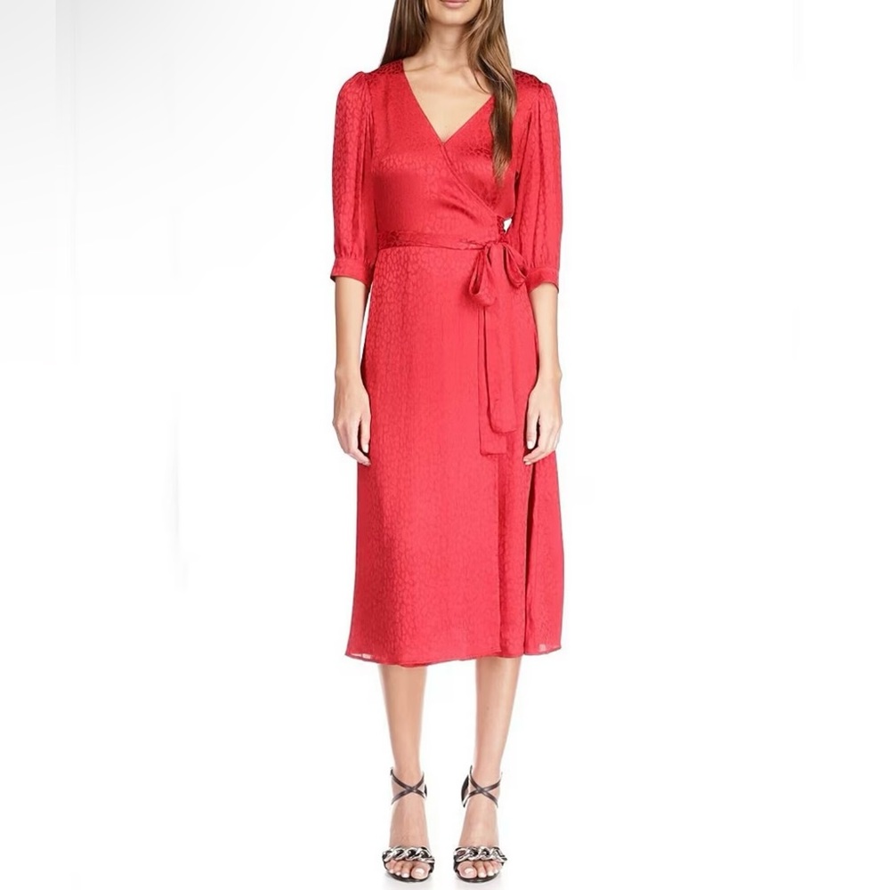 NWT Michael Kors Cheetah Print V-Neck Wrapped Midi Dress; XS.